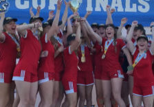 Girls celebrating state cup